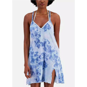 Miken Juniors Blue Knotted Tie-Dye-Print Cover-Up Dress Blue Size L 10674